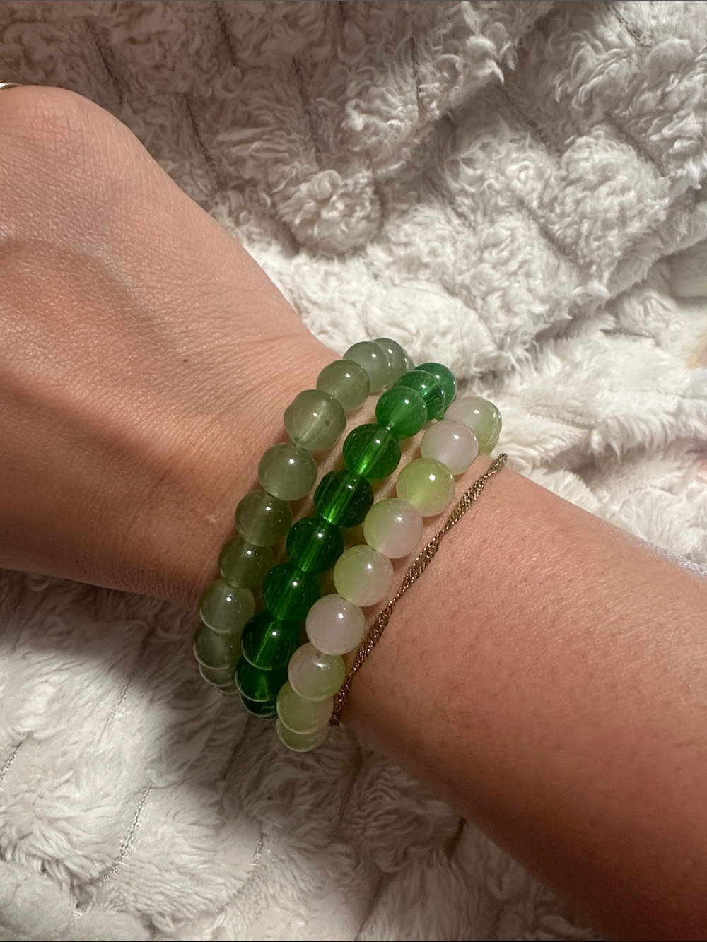 Emerald Meadow Bracelet Stack | Green & Gold Stretch Beaded Bracelet Set |